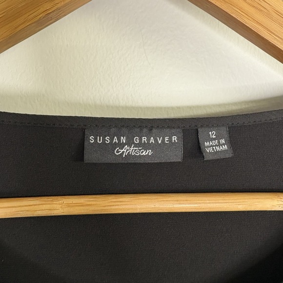 Susan Graver Artisan Women Blouse 12 Black Velvet Velour Chiffon Cocktail Mature - Picture 5 of 11